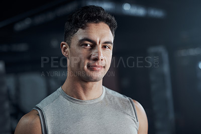 Buy stock photo Portrait of a confident young man at a gym