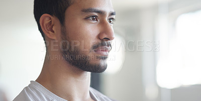 Buy stock photo Cropped shot of a young male athlete standing in the gym