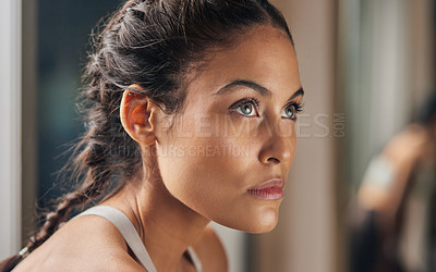 Buy stock photo Cropped shot of an attractive young female athlete in the gym