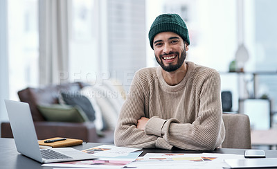 Buy stock photo Portrait of a confident young man working from home
