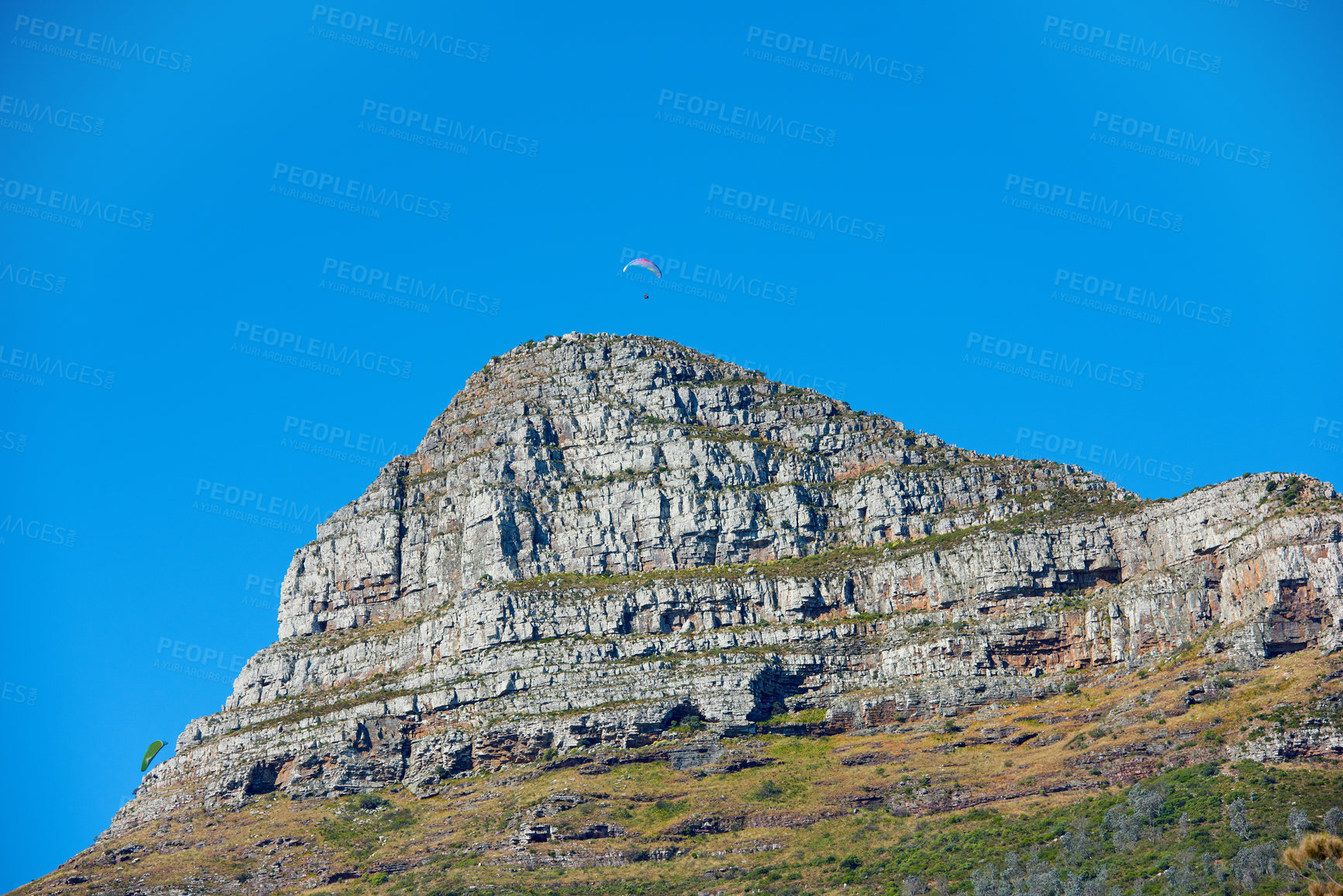 Buy stock photo Shot of the mountain meeting the ocean