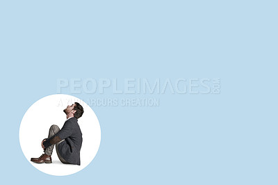 Buy stock photo Shot of a businessman trapped in a circle against a blue background