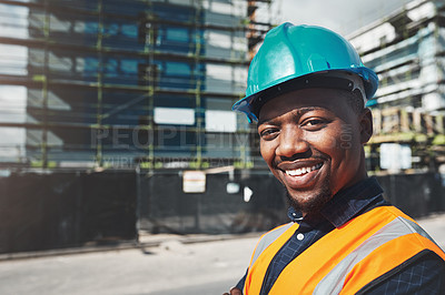 Buy stock photo Portrait of a confident young man working at a construction site