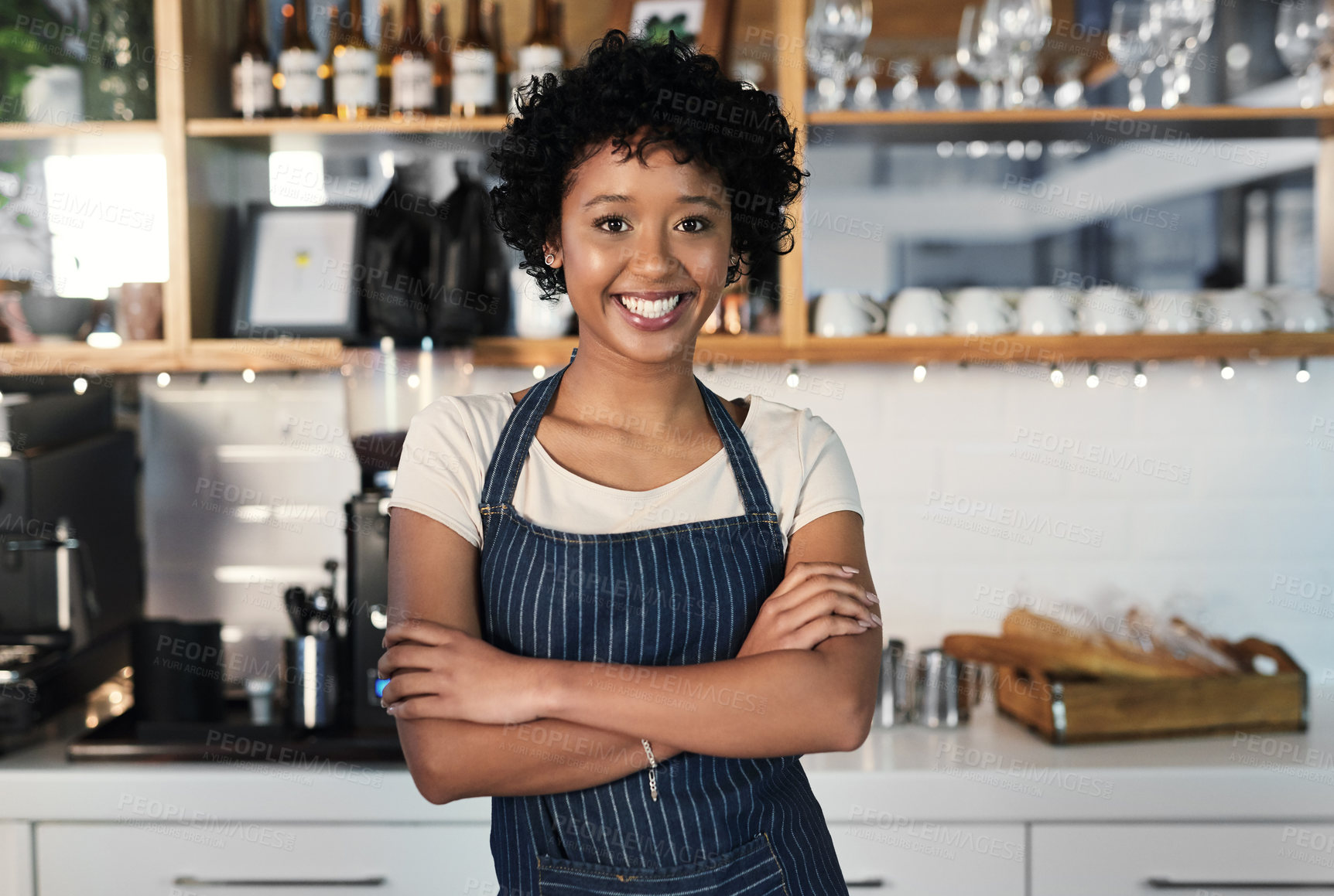 Buy stock photo Portrait of a young woman working in a cafe