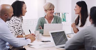 Buy stock photo Diversity, business and people in a meeting for a discussion with management in a boardroom. Professional, discuss and group develop a strategy and creative project for online with brainstorming.