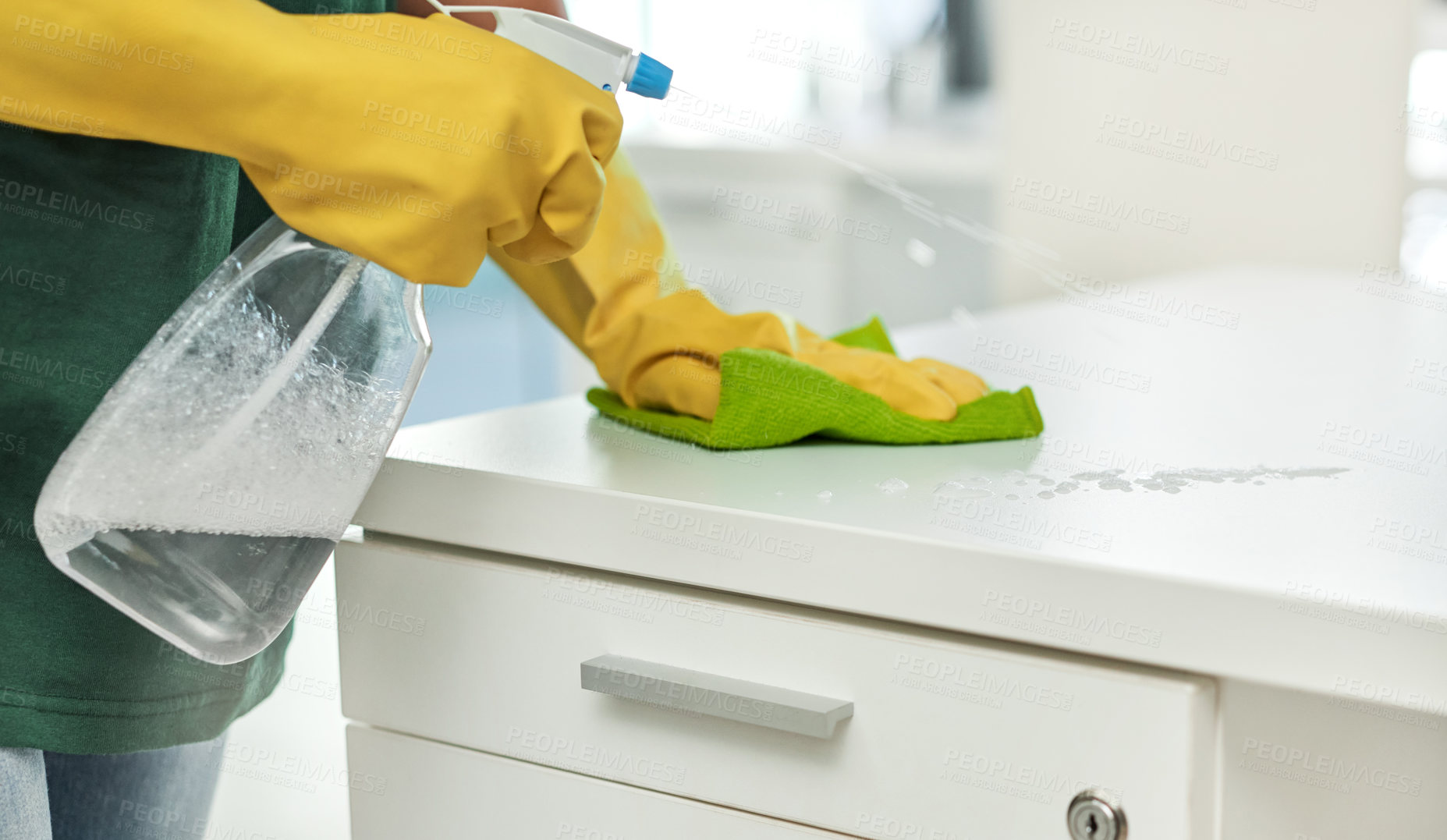 Buy stock photo Shot of an unrecognisable woman cleaning a modern office