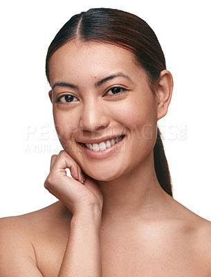 Buy stock photo Shot of a beautiful young woman posing against a white background