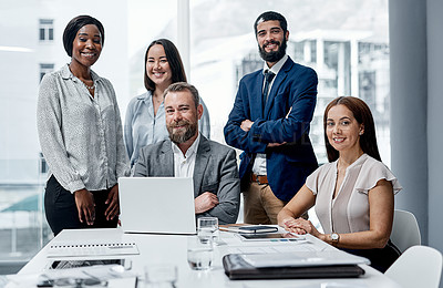 Buy stock photo Portrait of a group of businesspeople having a meeting in an office