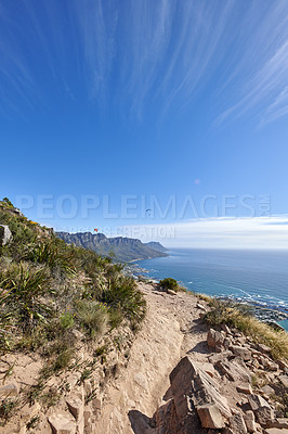 Buy stock photo Mountain trails on Lion's Head, Table Mountain National Park, Cape Town, South Africa