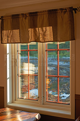 Buy stock photo Old vintage window design wall in a home building. Background of outdoor terrain with light shining into windows. Wooden frame design with protective steel bars and ancient locks on wood frames.