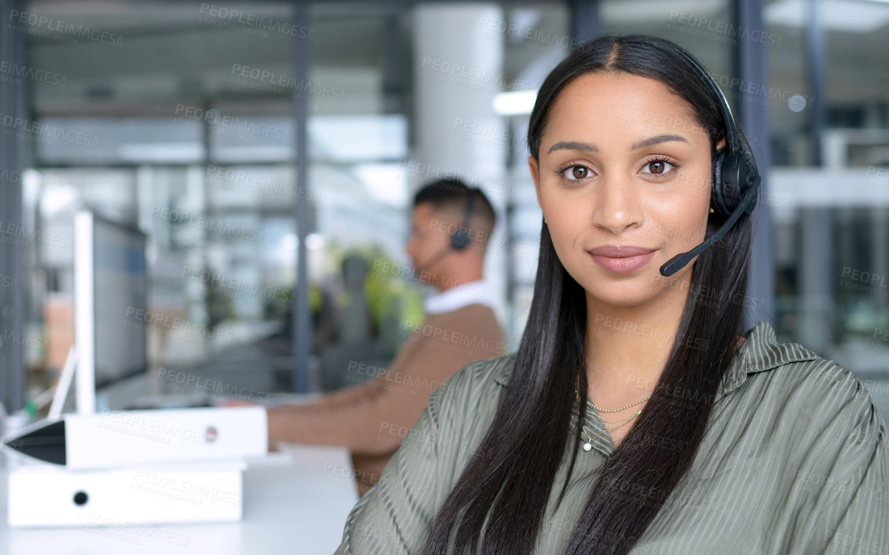 Buy stock photo Portrait of a young call centre agent working in an office