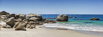 Buy stock photo Rocky coast close to Simonâs Town, Indian Ocean, Western Cape, South Africa.