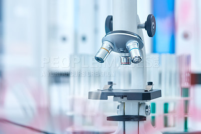 Buy stock photo Closeup shot of a microscope in a lab