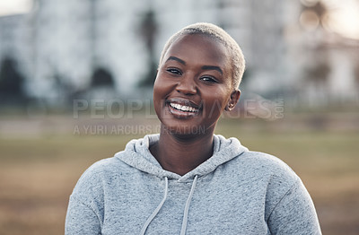 Buy stock photo Cropped shot of a young woman out for a run