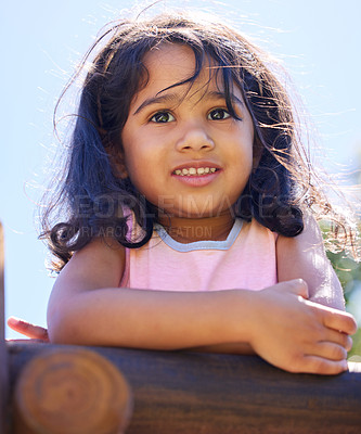 Buy stock photo Shot of an adorable little girl spending time outside