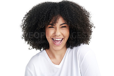 Buy stock photo Studio portrait of an attractive young woman posing against a white background