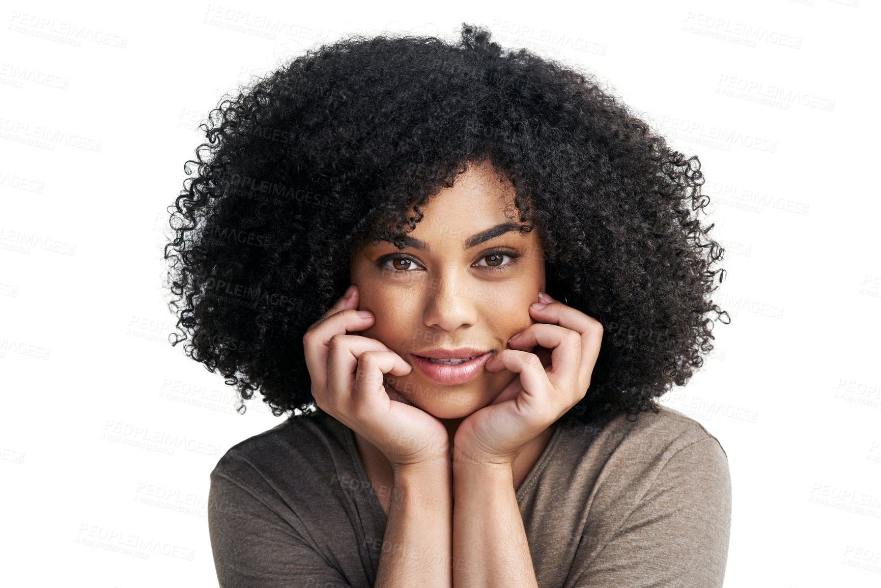 Buy stock photo Studio portrait of an attractive young woman posing against a white background