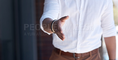 Buy stock photo Handshake, thank you and welcome with a business man at the office for partnership, teamwork or greeting. Hand, meeting and trust with a male manager working in a company for a recruitment interview