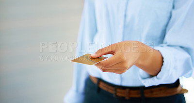 Buy stock photo Shot of someone giving a credit card to make a purchase