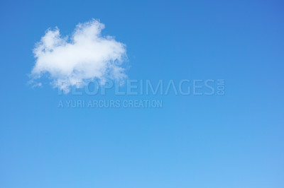Buy stock photo Copy space with cumulus clouds in a clear blue sky from below. Beautiful panoramic of fluffy white cloudscape background for cool climate and season of sunny weather in the atmosphere outdoors 