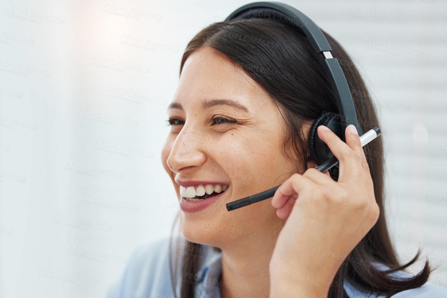 Buy stock photo Call center, customer service and woman consulting in office for crm, support or b2b networking. Telemarketing, insurance or consultant with friendly faq help, inbound marketing or virtual assistant