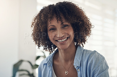 Buy stock photo Shot of an attractive young woman enjoying a day at home alone