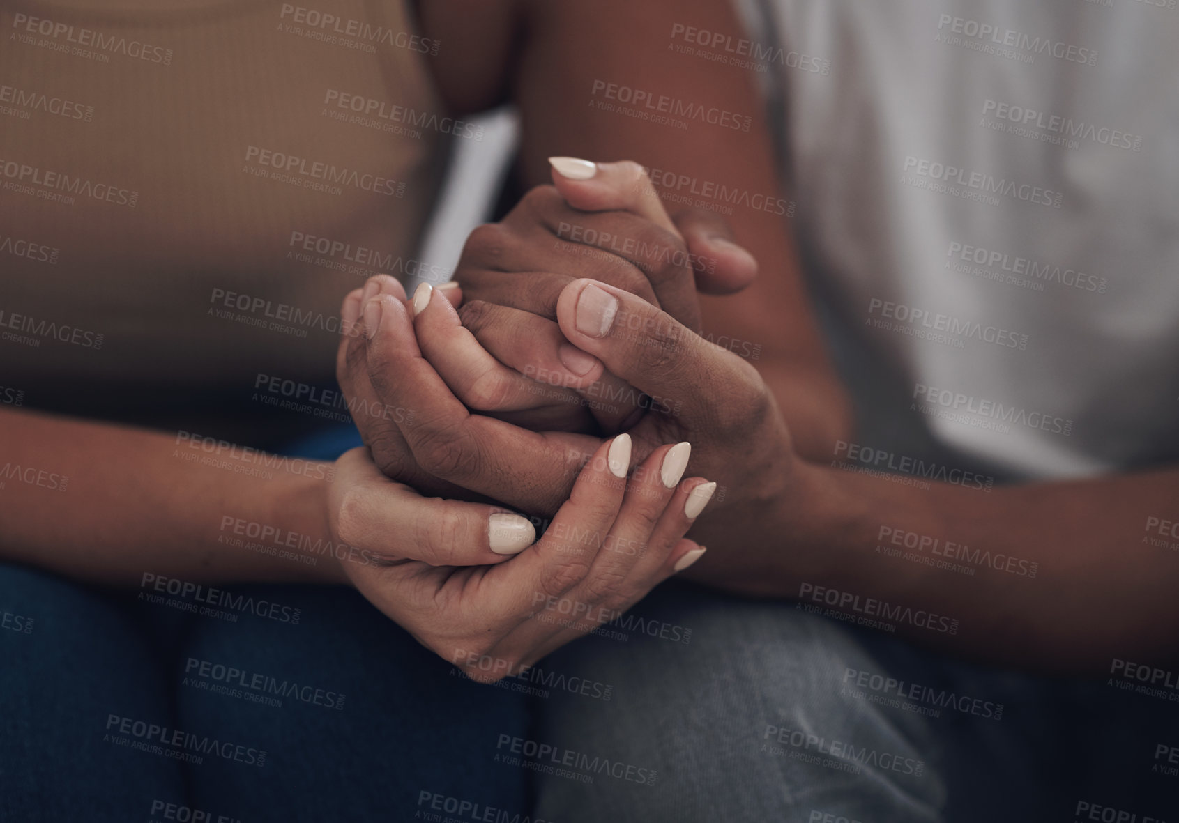 Buy stock photo Couple, love and holding hands for trust, care and solidarity or romance with studio background. Compassion, partnership and relationship for people, hope and support for affection and intimacy