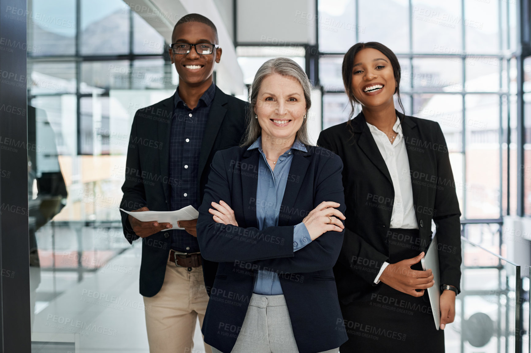 Buy stock photo Business, people and happy portrait in office with diversity for partnership, collaboration and teamwork for company project. Group, corporate and confident in law career, legal advice and attorney.