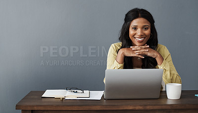 Buy stock photo Shot of a young businesswoman working from home