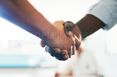 Buy stock photo Shot of two unrecognizable businessman shaking hands