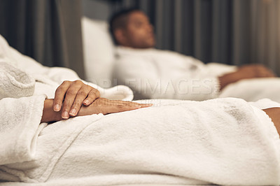 Buy stock photo Cropped shot of a couple spending the day together at a spa