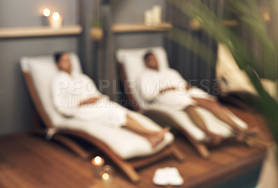 Buy stock photo Shot of a young couple spending the day together at a spa