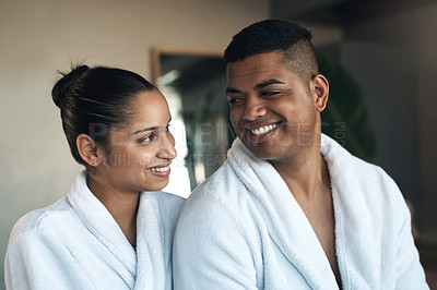 Buy stock photo Shot of a young couple at a spa