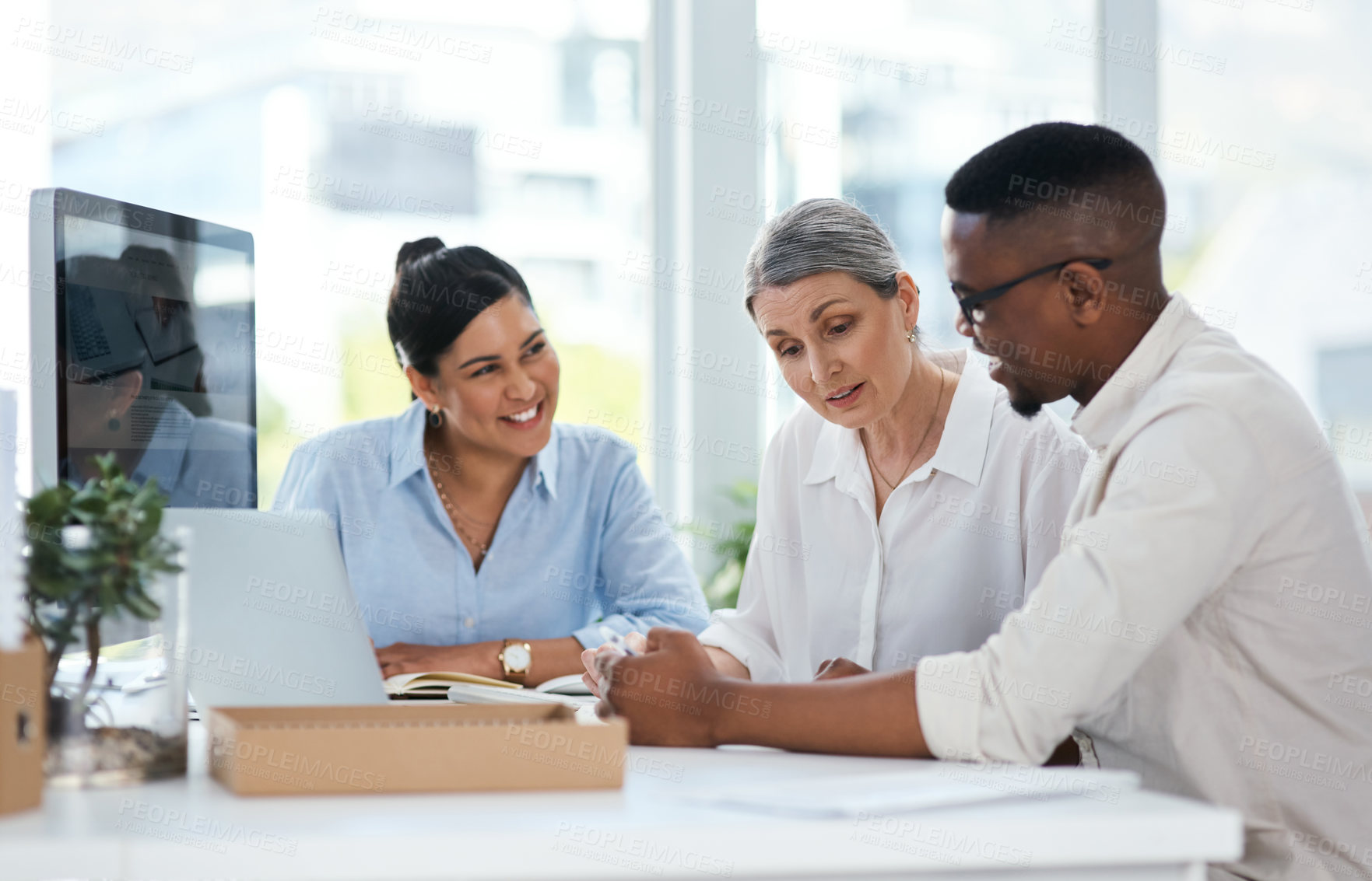 Buy stock photo Shot of a group of businesspeople working together in an office