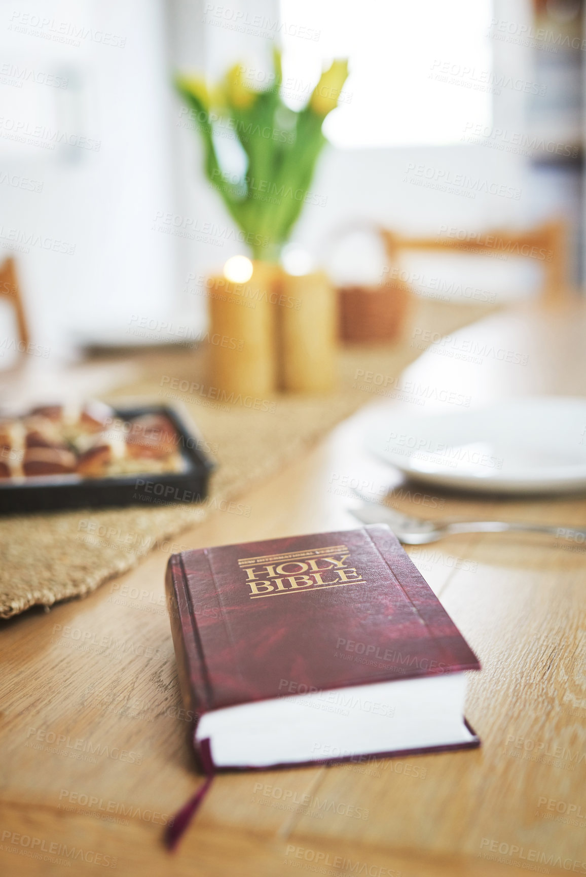 Buy stock photo Shot of a Bible on the table at home