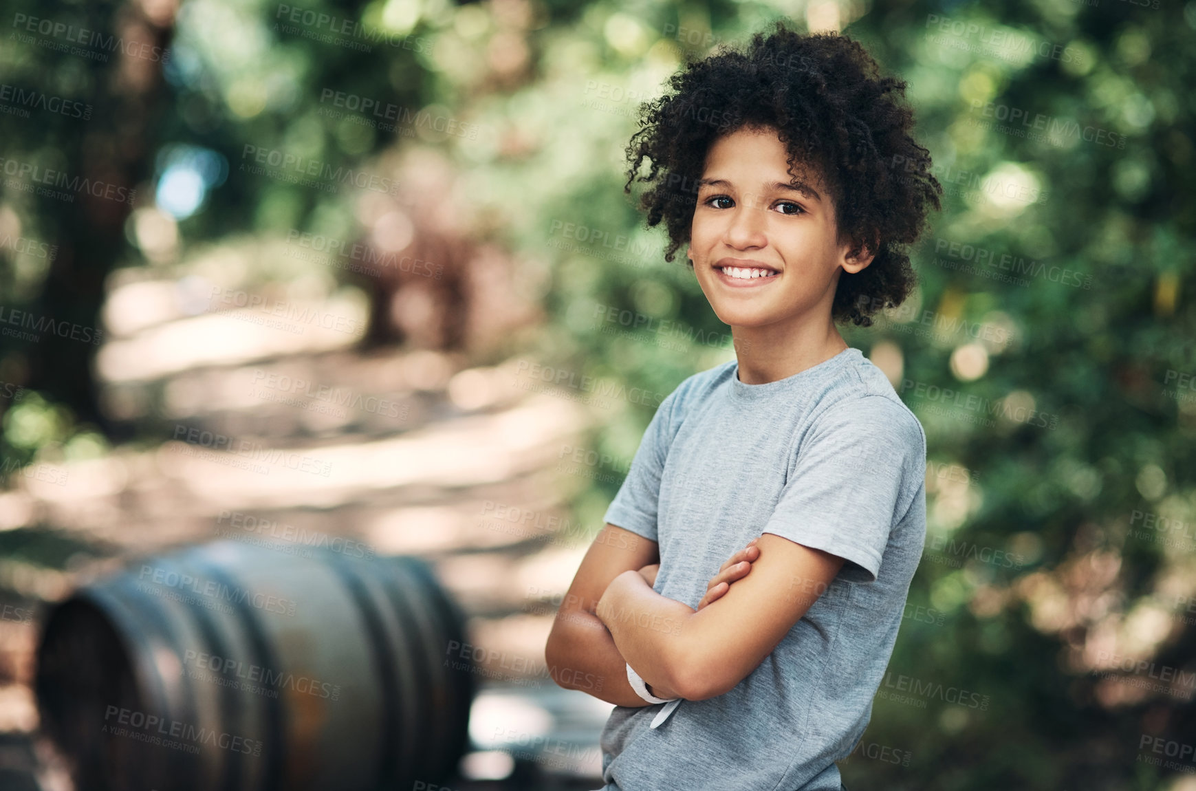 Buy stock photo Portrait of a confident teenage boy having fun at summer camp