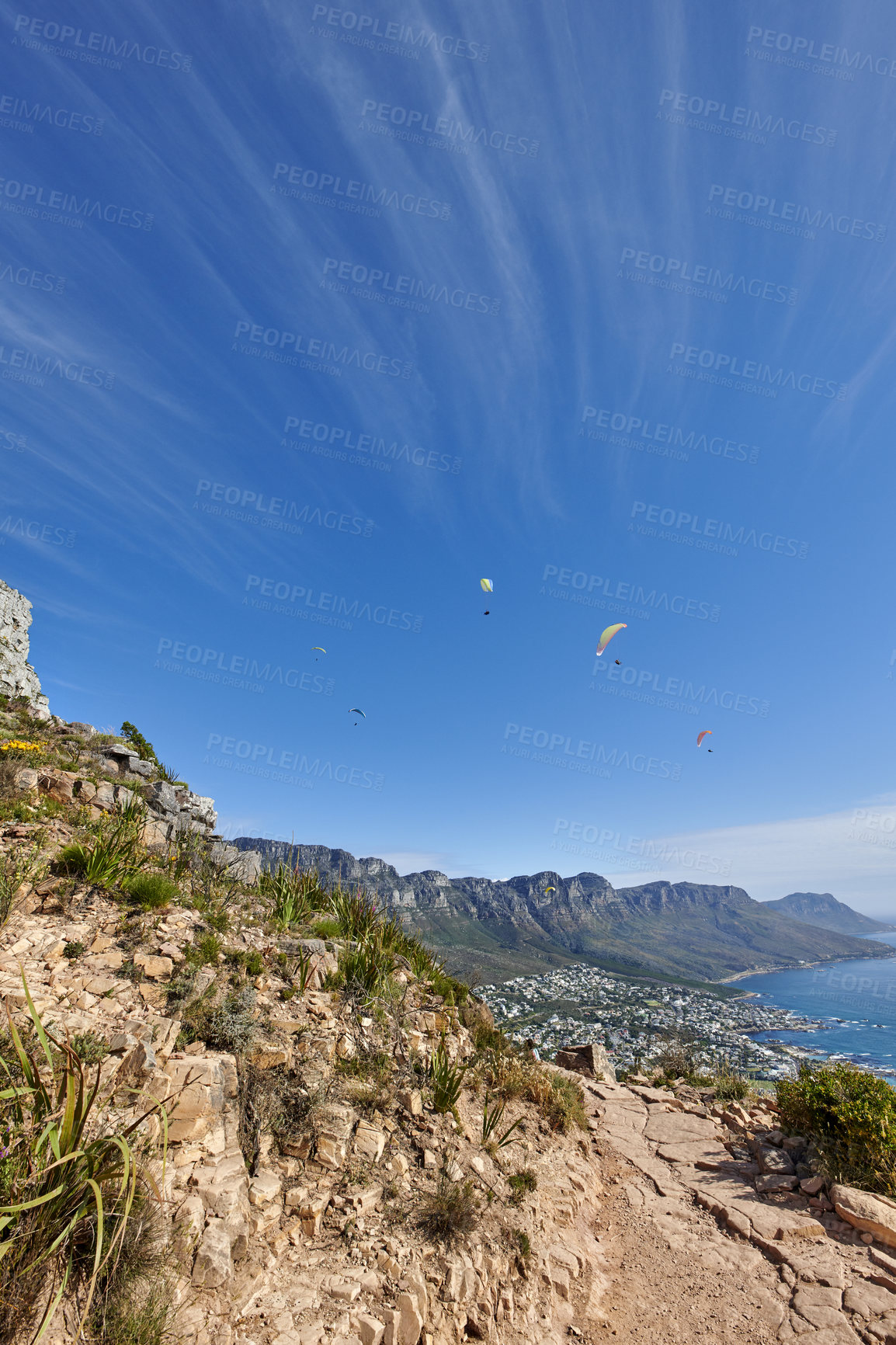 Buy stock photo Mountain trails on Lion's Head, Table Mountain National Park, Cape Town, South Africa