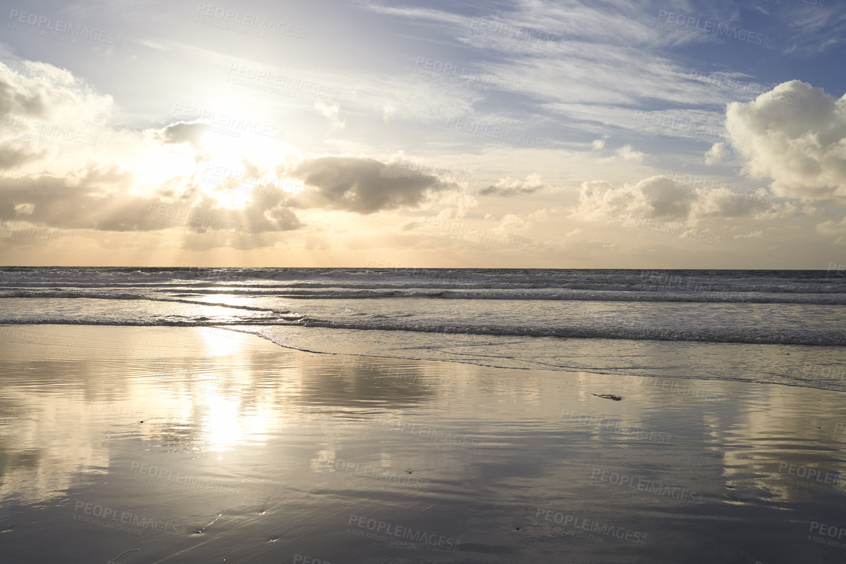 Buy stock photo Beach, sunshine and clouds