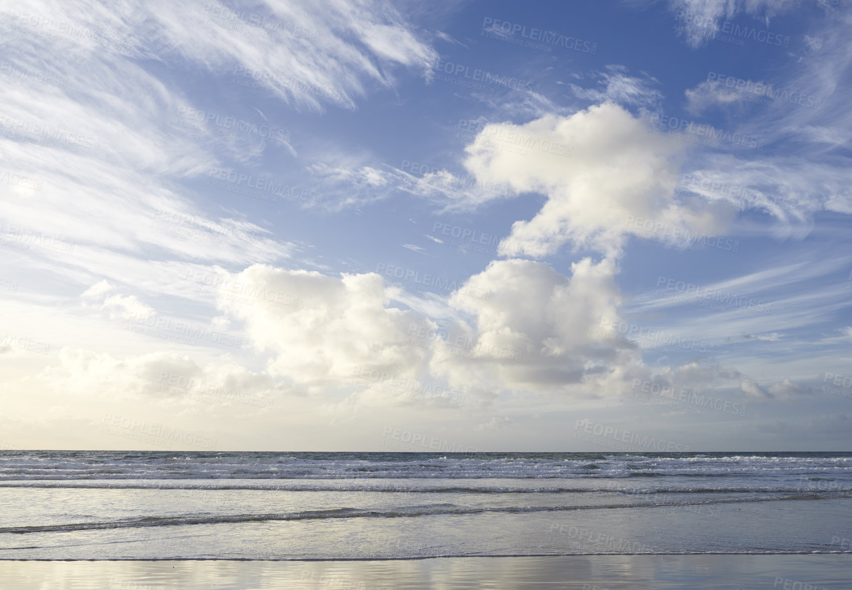 Buy stock photo Beach, sunshine and clouds