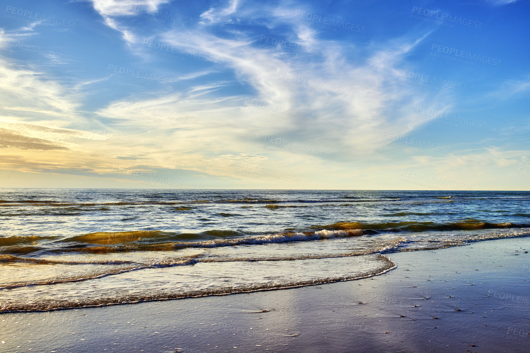 Buy stock photo Beach, sunshine and clouds