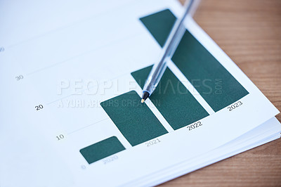 Buy stock photo Shot of paperwork and stationery on a desk in an empty office during the day