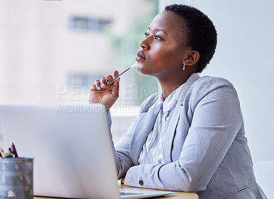 Buy stock photo Shot of a businesswoman daydreaming