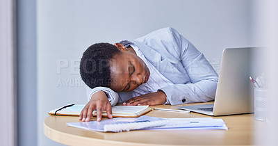 Buy stock photo Shot of  young businesswoman taking a nap at work
