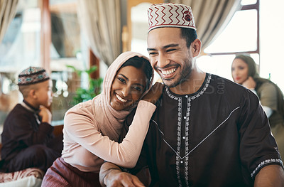 Buy stock photo Shot of a young muslim couple together