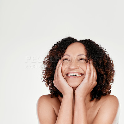 Buy stock photo Cropped shot of a beautiful mature woman posing against a grey background in studio
