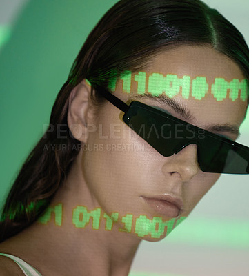 Buy stock photo Studio shot of a beautiful woman wearing sun glasses against a white background
