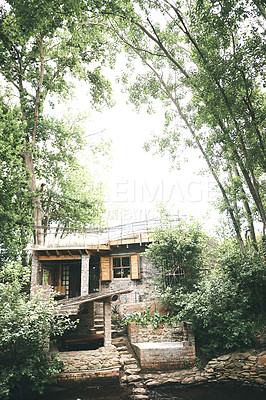 Buy stock photo Shot of a cabin in the woods