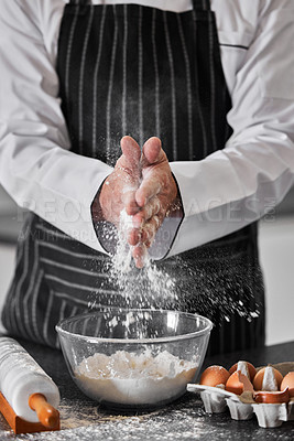 Buy stock photo Shot of an unrecognisable man preparing freshly made pasta