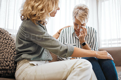 Buy stock photo Shot of a woman comforting her friend