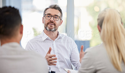 Buy stock photo ?Business meeting, advice and man, accountant or manager b2b planning, client talking or finance consulting. Helping, support or advice of financial advisor, accounting ceo or senior person interview